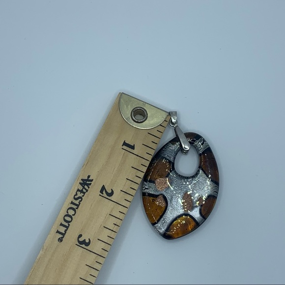 vintage art glass pendant Home Studio Silver & Orange Teardrop Necklace - Picture 3 of 4